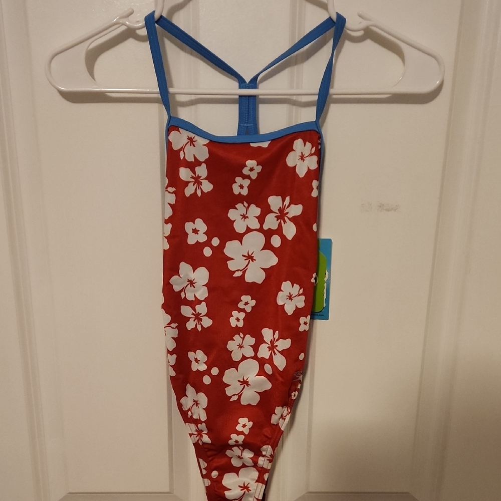 Speedo Red and White Floral Swimwear with Black Interior